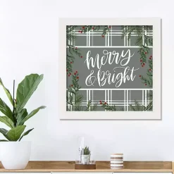 Merry & Bright Plaid White Framed Wall Plaque