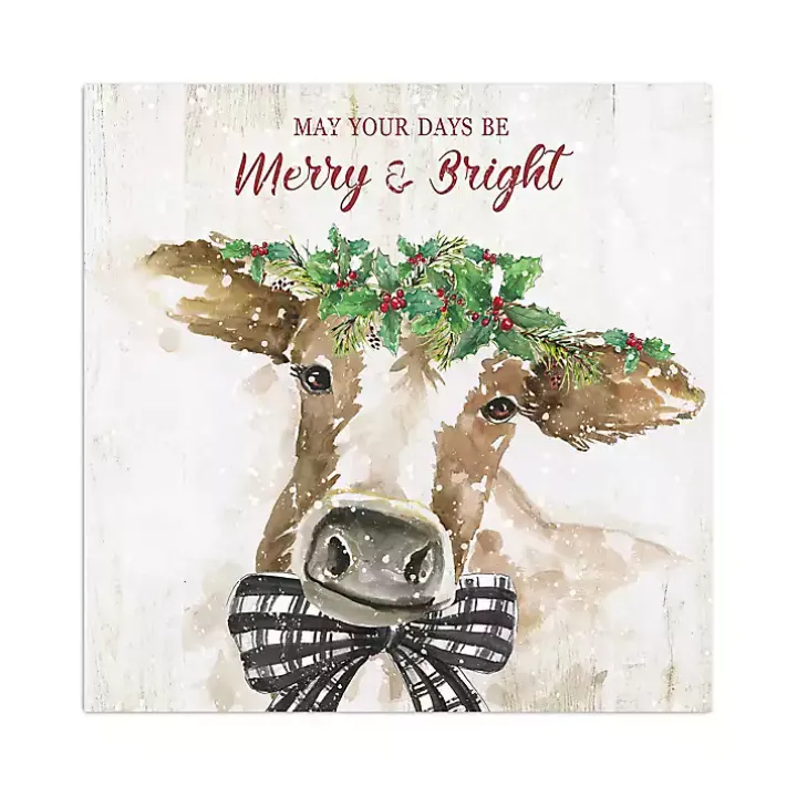 Merry and Bright Cow Canvas Art Print