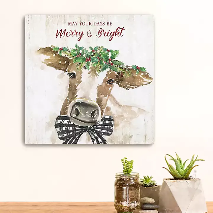 Merry and Bright Cow Canvas Art Print