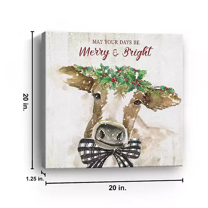 Merry and Bright Cow Canvas Art Print
