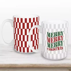 Merry Christmas Checkered Mugs, Set of 2