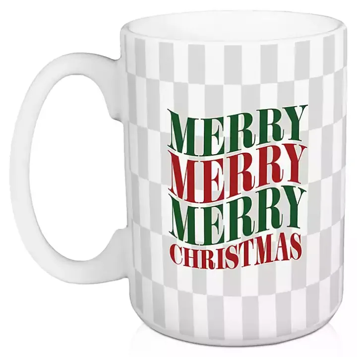 Merry Christmas Checkered Mugs, Set of 2