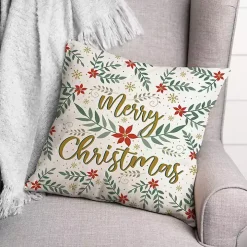 Merry Christmas Poinsettia Pillow