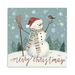 Merry Christmas Snowman Canvas Wall Plaque