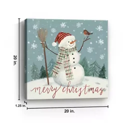 Merry Christmas Snowman Canvas Wall Plaque