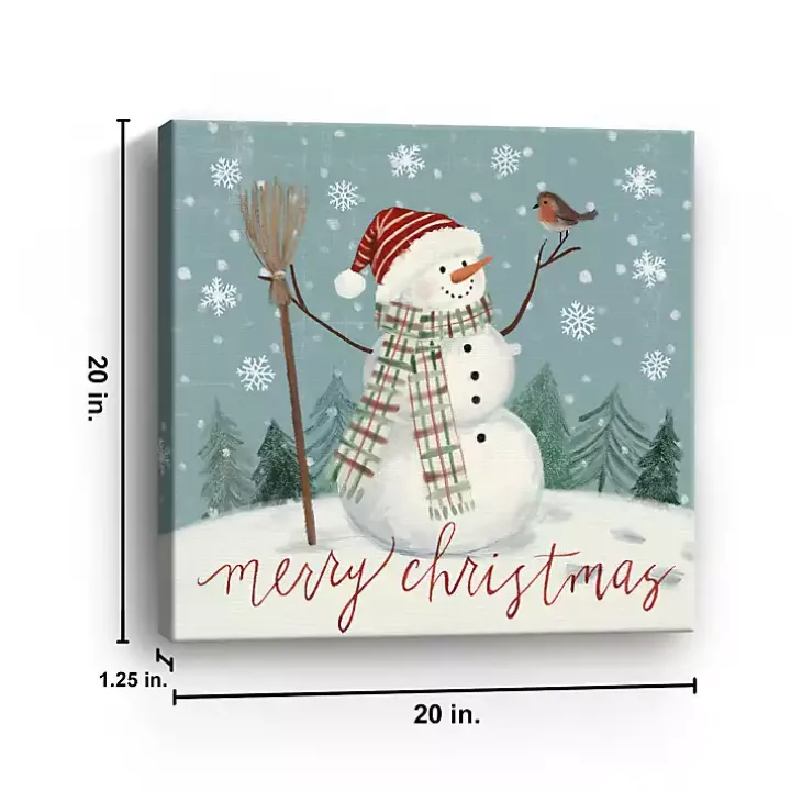 Merry Christmas Snowman Canvas Wall Plaque