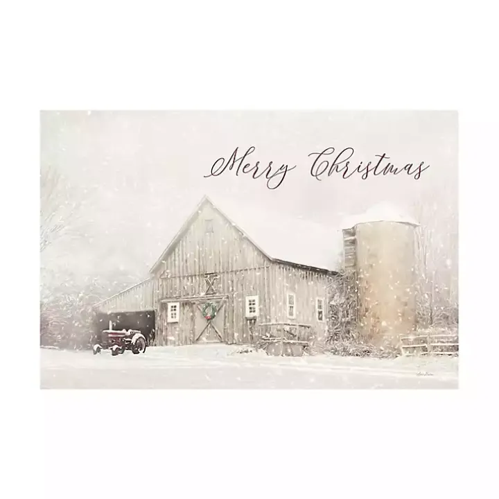Merry Christmas Snowy Farm Canvas Art Print