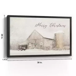 Merry Christmas Snowy Farm Framed Canvas Art Print