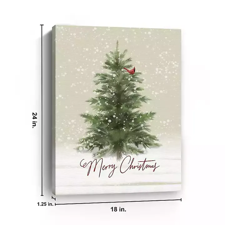 Merry Christmas Snowy Tree Canvas Art Print