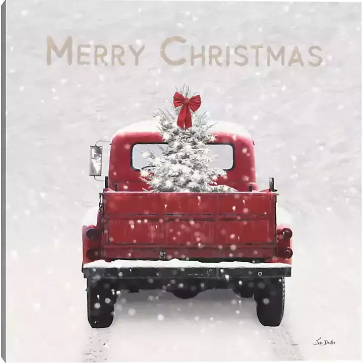 Merry Christmas Snowy Truck Canvas Art Print