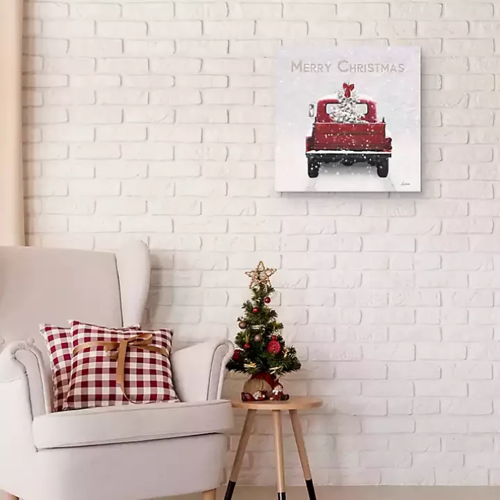 Merry Christmas Snowy Truck Canvas Art Print