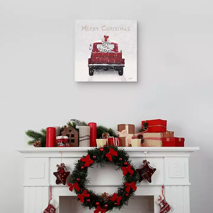 Merry Christmas Snowy Truck Canvas Art Print