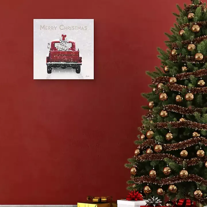 Merry Christmas Snowy Truck Canvas Art Print