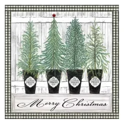 Merry Christmas Tall Potted Trees Canvas Art Print