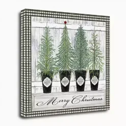 Merry Christmas Tall Potted Trees Canvas Art Print