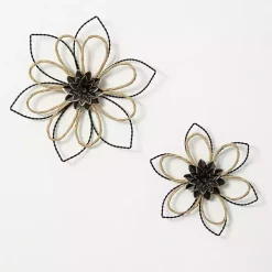 Metal and Twine Flower Wall Plaques, Set of 2