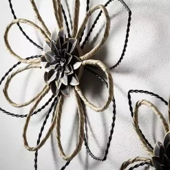 Metal and Twine Flower Wall Plaques, Set of 2