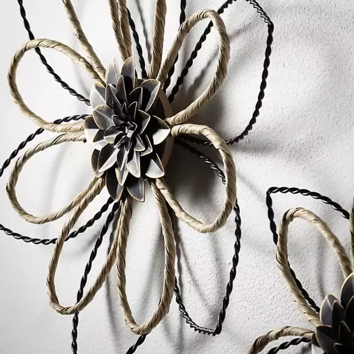 Metal and Twine Flower Wall Plaques, Set of 2