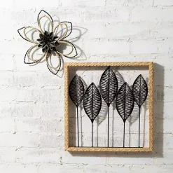 Metal and Twine Flower Wall Plaques, Set of 2