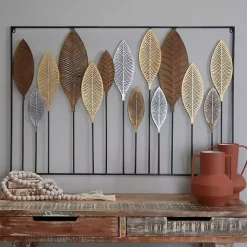 Metal and Wood Leaf Stems Wall Plaque