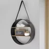 Metal Circle Wall Shelf with Leather Strap