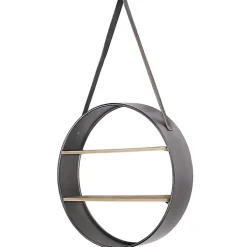 Metal Circle Wall Shelf with Leather Strap