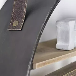 Metal Circle Wall Shelf with Leather Strap