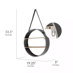 Metal Circle Wall Shelf with Leather Strap
