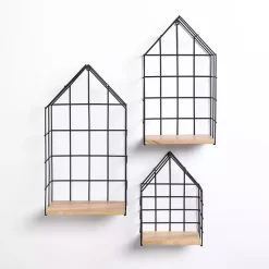 Metal Grate House Wall Shelves, Set of 3