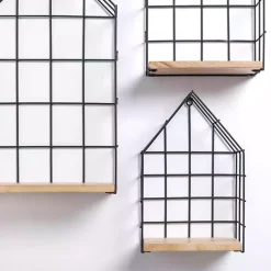 Metal Grate House Wall Shelves, Set of 3