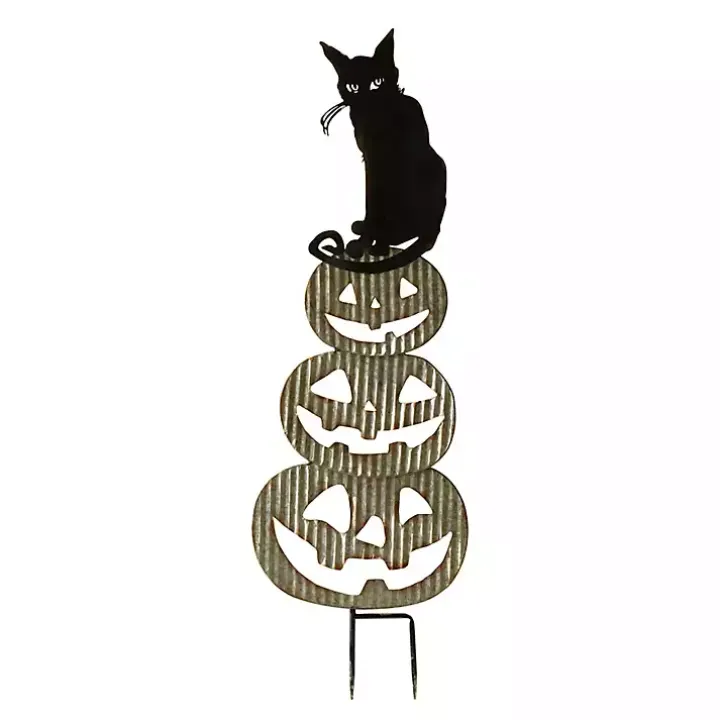 Metal Jack O Lanterns and Cat Halloween Yard Stake