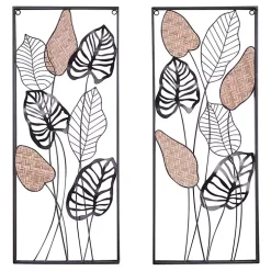 Metal Palm Leaf Panel Wall Plaques, Set of 2