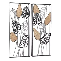 Metal Palm Leaf Panel Wall Plaques, Set of 2