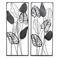 Metal Palm Leaf Panel Wall Plaques, Set of 2