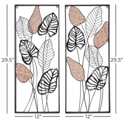 Metal Palm Leaf Panel Wall Plaques, Set of 2