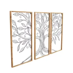 Metal Wire Tree Panel Wall Plaques, Set of 3