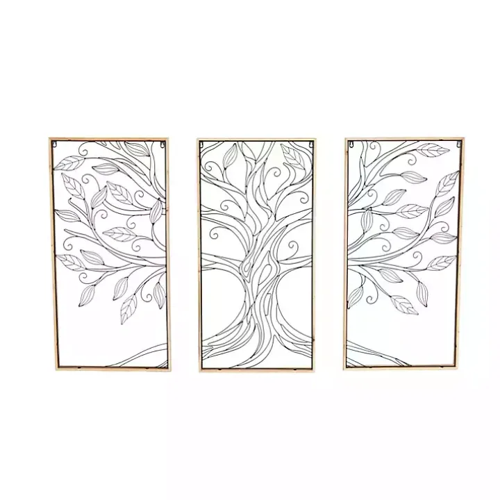 Metal Wire Tree Panel Wall Plaques, Set of 3