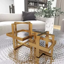 Metallic Gold Cube Sculptures, Set of 2