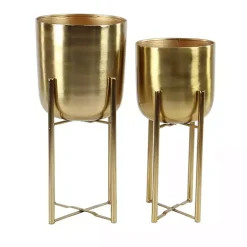 Metallic Gold Planters with Stands, Set of 2