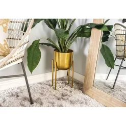 Metallic Gold Planters with Stands, Set of 2