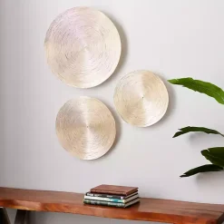Metallic Gold Plates Wall Sculptures, Set of 3