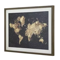 Metallic Gold World Map Framed Art Print