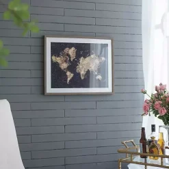 Metallic Gold World Map Framed Art Print