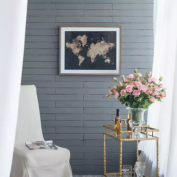 Metallic Gold World Map Framed Art Print