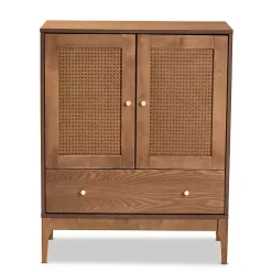 Mid-Century Modern Rattan Walnut Cabinet