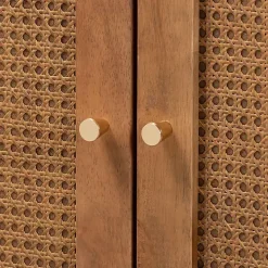 Mid-Century Modern Rattan Walnut Cabinet