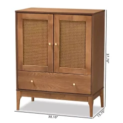Mid-Century Modern Rattan Walnut Cabinet