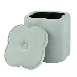 Mint Green Chenille Flower Storage Ottoman