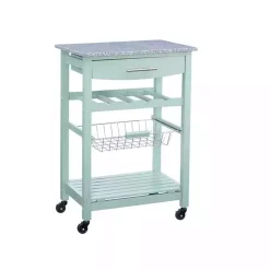 Mint Green Rolling Kitchen Cart with Granite Top