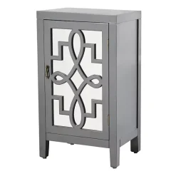 Mirrored 1-Door Gray Cabinet with Overlay Pattern